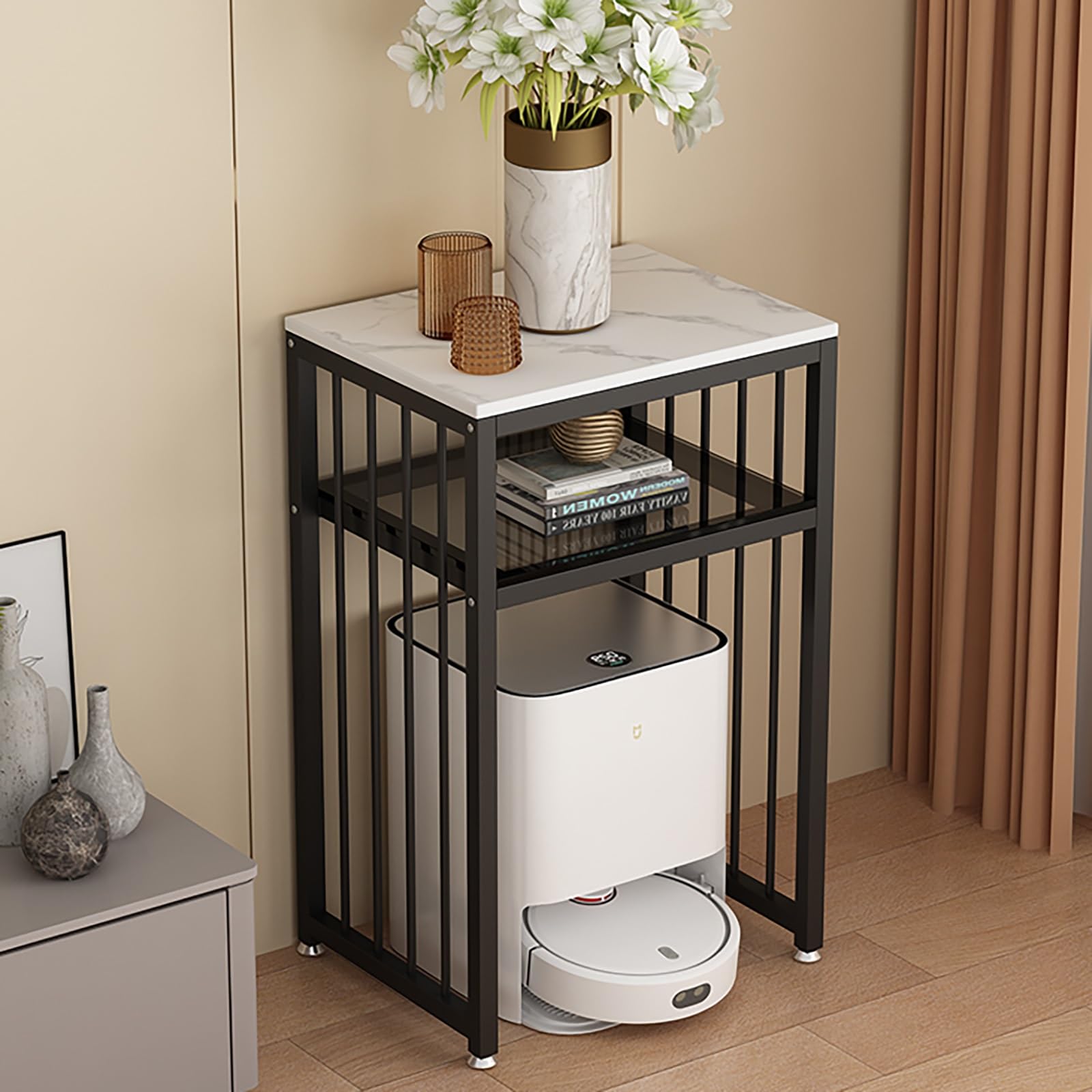 Étagère aspirateur robot métal pour cacher la base de recharge et ranger