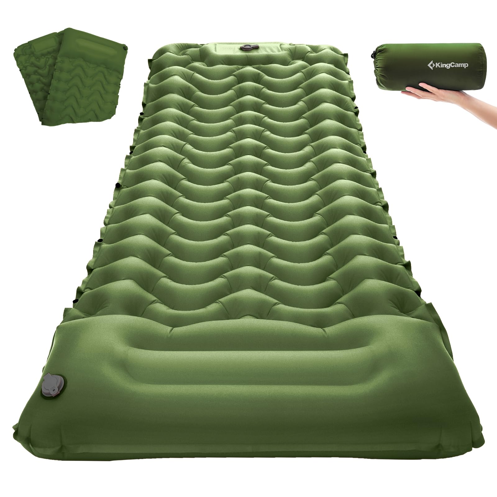 KingCamp Alfombrilla de Camping, Ultraligera con Bomba de pie integrada, colchoneta Inflable compacta Duradera con Almohada, colchón Inflable de Camping para mochileros, Senderismo