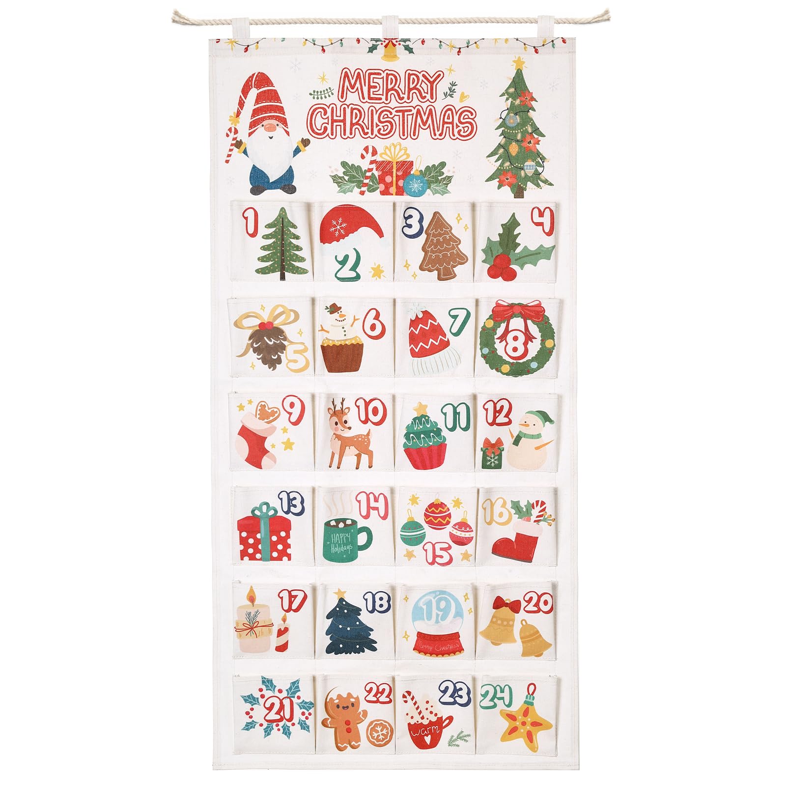 Naler 24 Pockets Christmas Advent calendar 2025, Christmas Hanging Countdown Calendar to Fill, 50X100CM Empty Advent Calendar to Fill, Reusable Wall