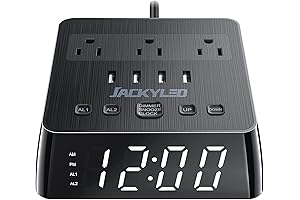 JACKYLED Alarm Clock with 4 USB Chargers Power Strip