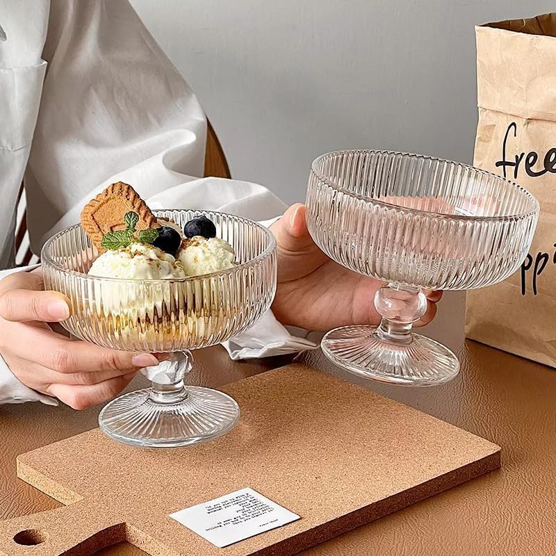 Image of PrimeWorld 260ml Ice Cream Glass Cups - Set of 6 | Dessert, Milkshake, Fruit & Pudding Serving Bowls | Elegant Glass Dishes for Home, Restaurants & Parties | Dishwasher Safe