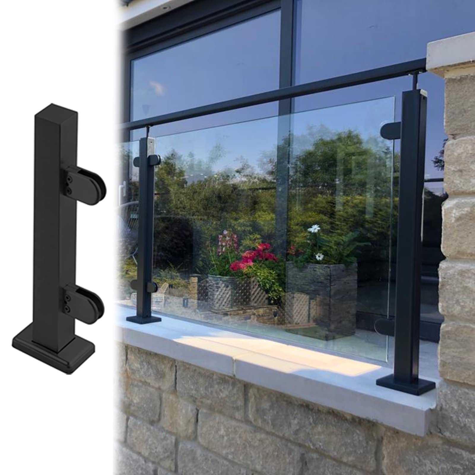 Gyeqxkt Black End Post Heavy Duty Black Glass Balustrade Railing Post System For Commercial Use Floor Standing Handrail Kit For Hallway Deck And Landing End Post 140Cm/55.1In Height