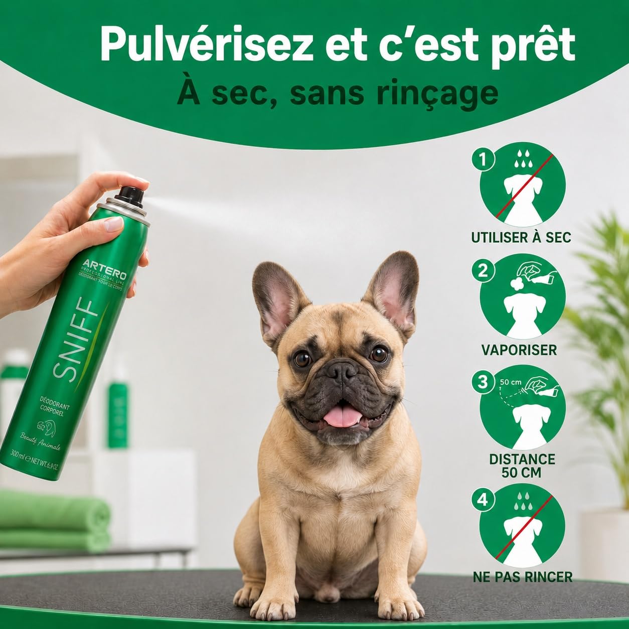 ARTERO Sniff Désodorisant pour Chiens 300ml - Élimine Les Mauvaises Odeurs Instantanément, Spray Corporel Longue Durée, Adapté Chiots et Adultes, Vegan sans Parabènes