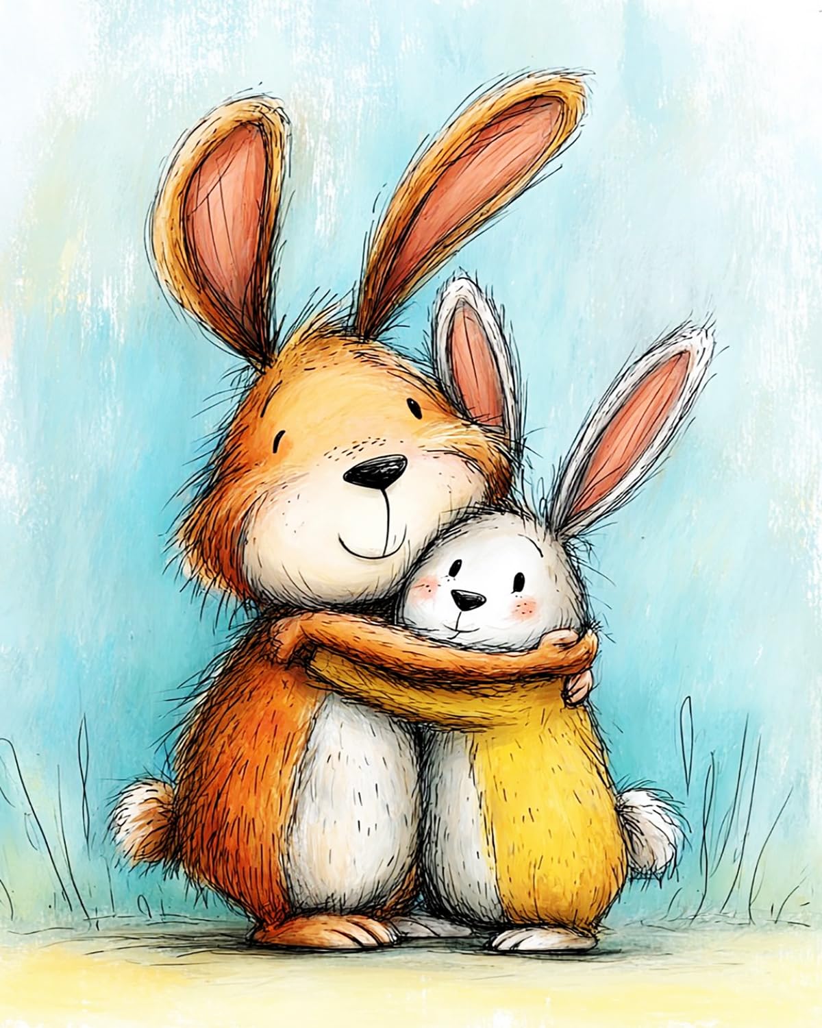 Liubaishi Multicolour Paint By Numbers For Adults, Warm Rabbits Embracing, 40X50 Cm Acrylic Canvas Kit With Brushes And Paints