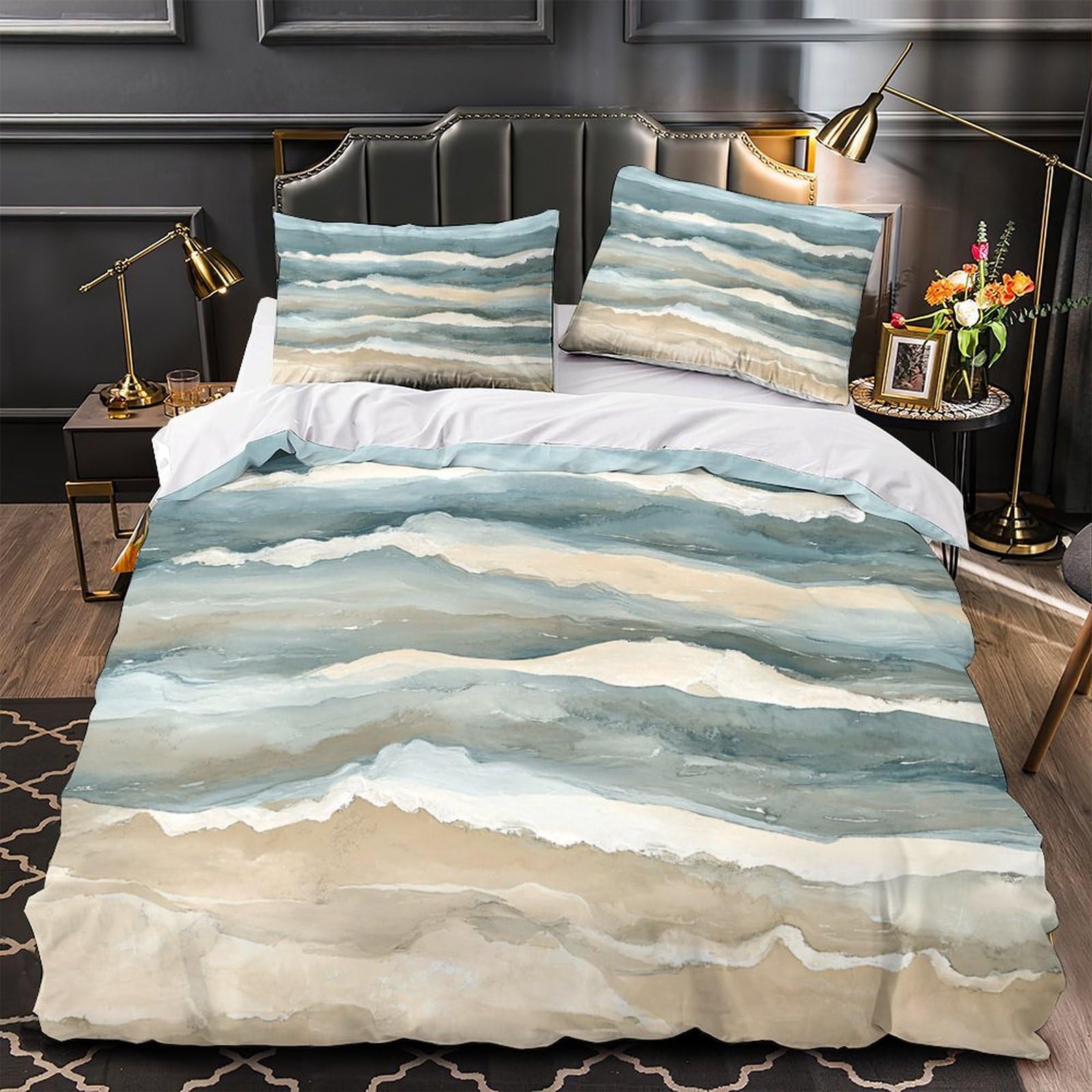 Drap de couette aquarelle abstraite bleu océan pour une déco de chambre d'enfant apaisante