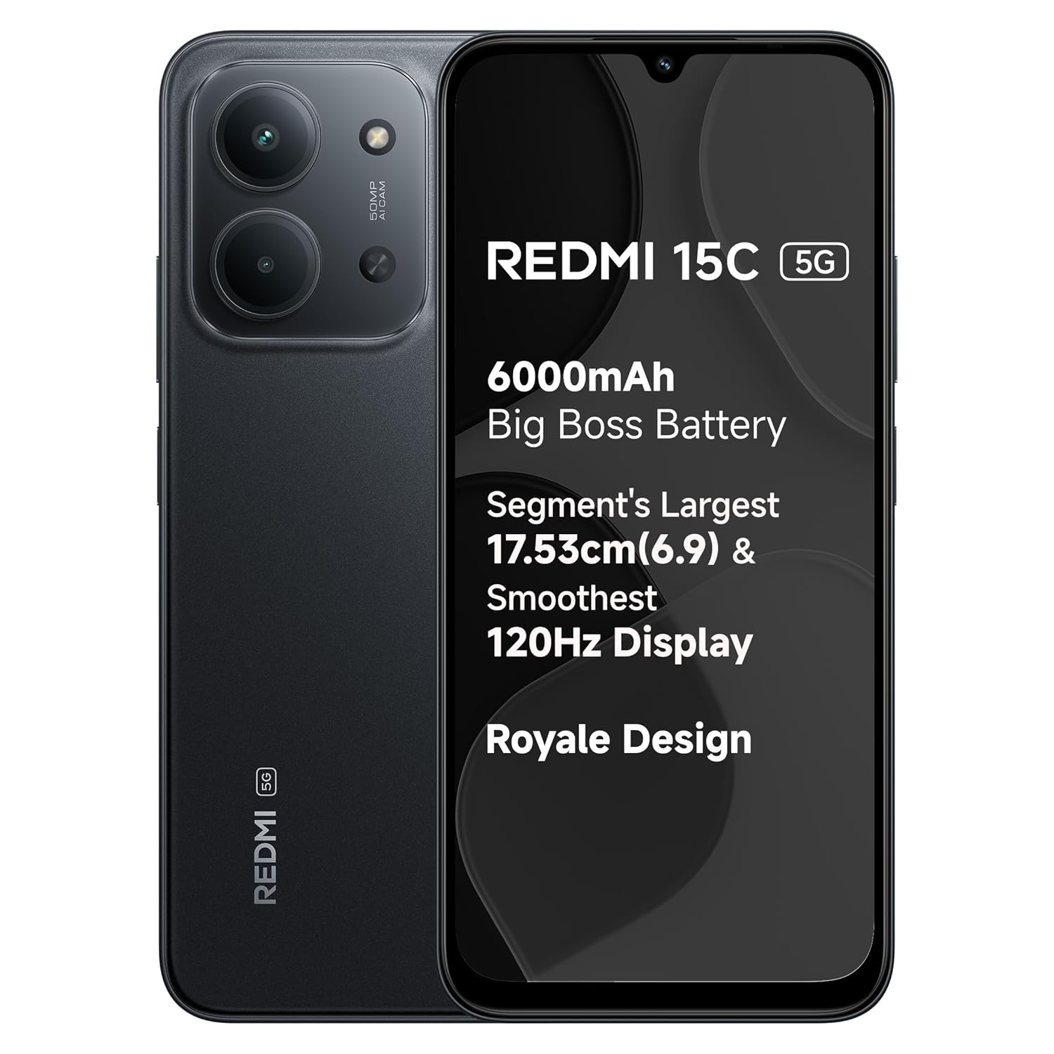 REDMI 15C 5G Midnight Black 4GB + 128GB | Royale Design | Massive 6000mAh Battery | Segment’s Largest 17.53cm Display Up to 120Hz | MediaTek Dimensity 6300 | 33W Fast Charging | 50MP AI Dual Camera REDMI 15C 5G Midnight Black 4GB + 128GB | Royale Design | Massive 6000mAh Battery | Segment’s Largest 17.53cm Display Up to 120Hz | MediaTek Dimensity 6300 | 33W Fast Charging | 50MP AI Dual Camera