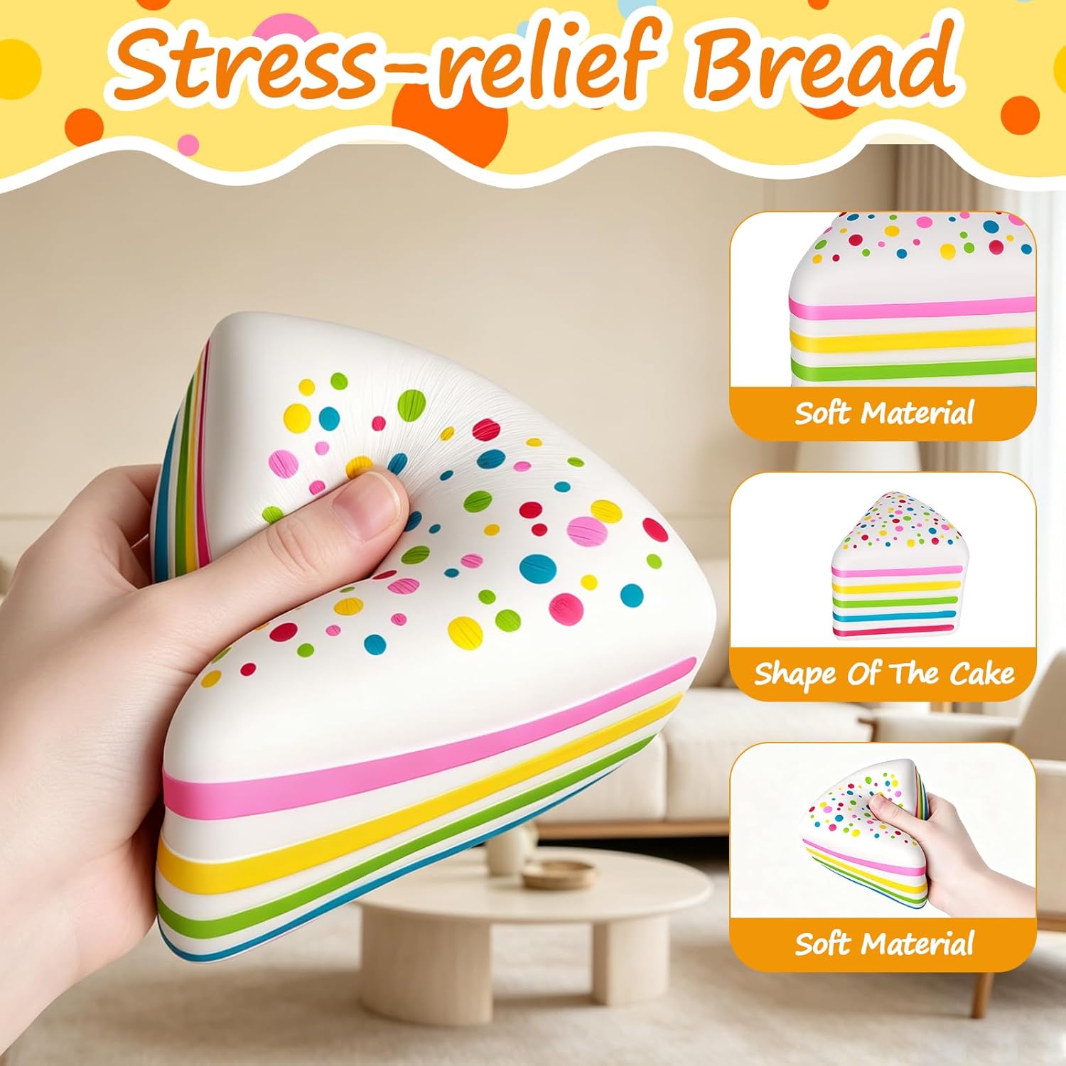 Cake Squishy, Jumbo Slow Rising Cake Squeeze Fidget Sensory Toy Giant Layer Cake Soft Relief Squishy for Adults Birthday Gift Party Favor (3 pcs)