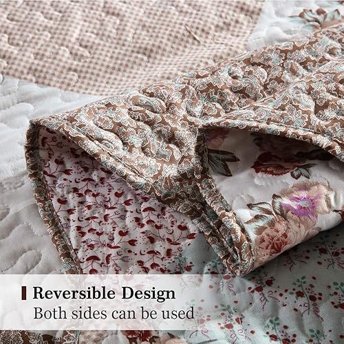 Miniatura 4 de ENJOHOS Juego de colcha de 3 piezas de color rosa y gris, colcha tamaño King, colcha ligera y reversible para cama King, estilo coreano, jardín de