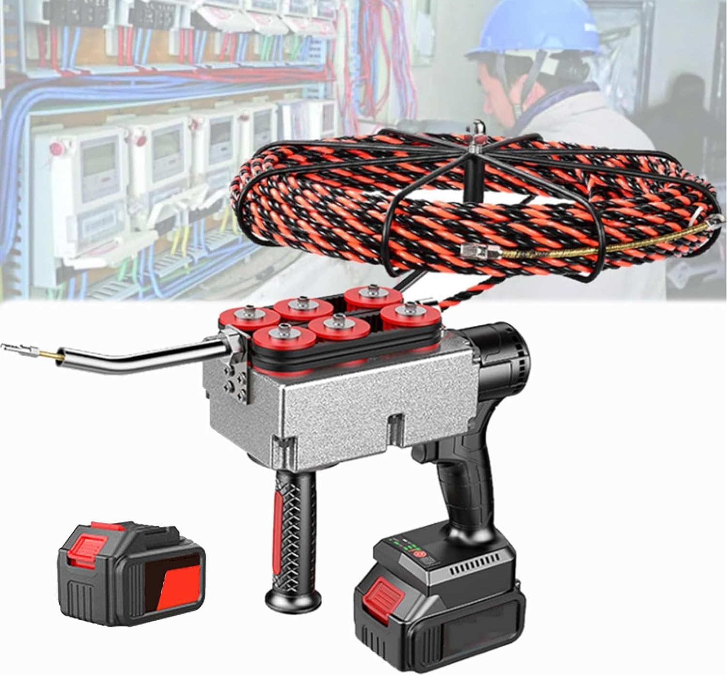 BOOZXCV Electrician's Cable Pipe Threading Device, Automatic Wire Stringing Machine, Wire Cable Puller, 40m/Min Cordless Electric Stringing Wire Puller, For Construction Hydropower (1 Battery 30m)