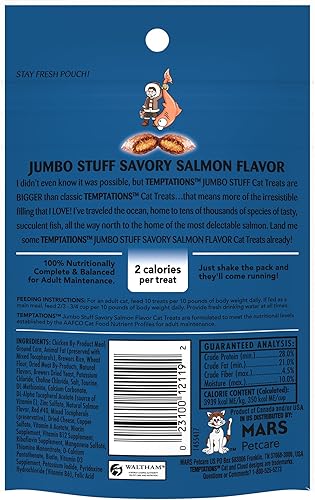 Miniatura 3 de TEMPTATIONS Jumbo Stuff Crunchy and Soft Cat Treats Savory Salmon Flavor, bolsa de 2.5 onzas (paquete de 12)
