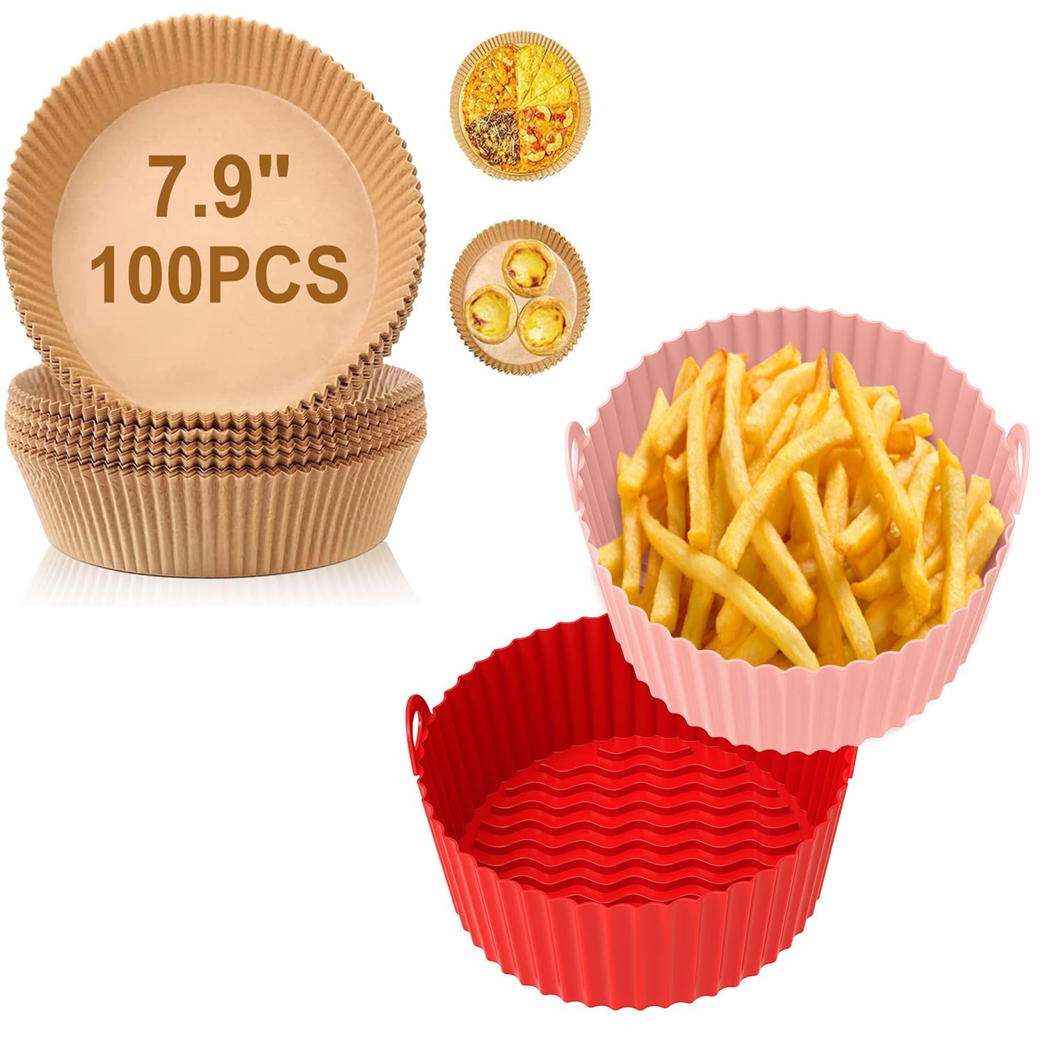 Multicolor Silicone Air Fryer Liners, 100 Count, Large Square Reusable Silicone Pots, Baking Liners, Air Fryer Accessory