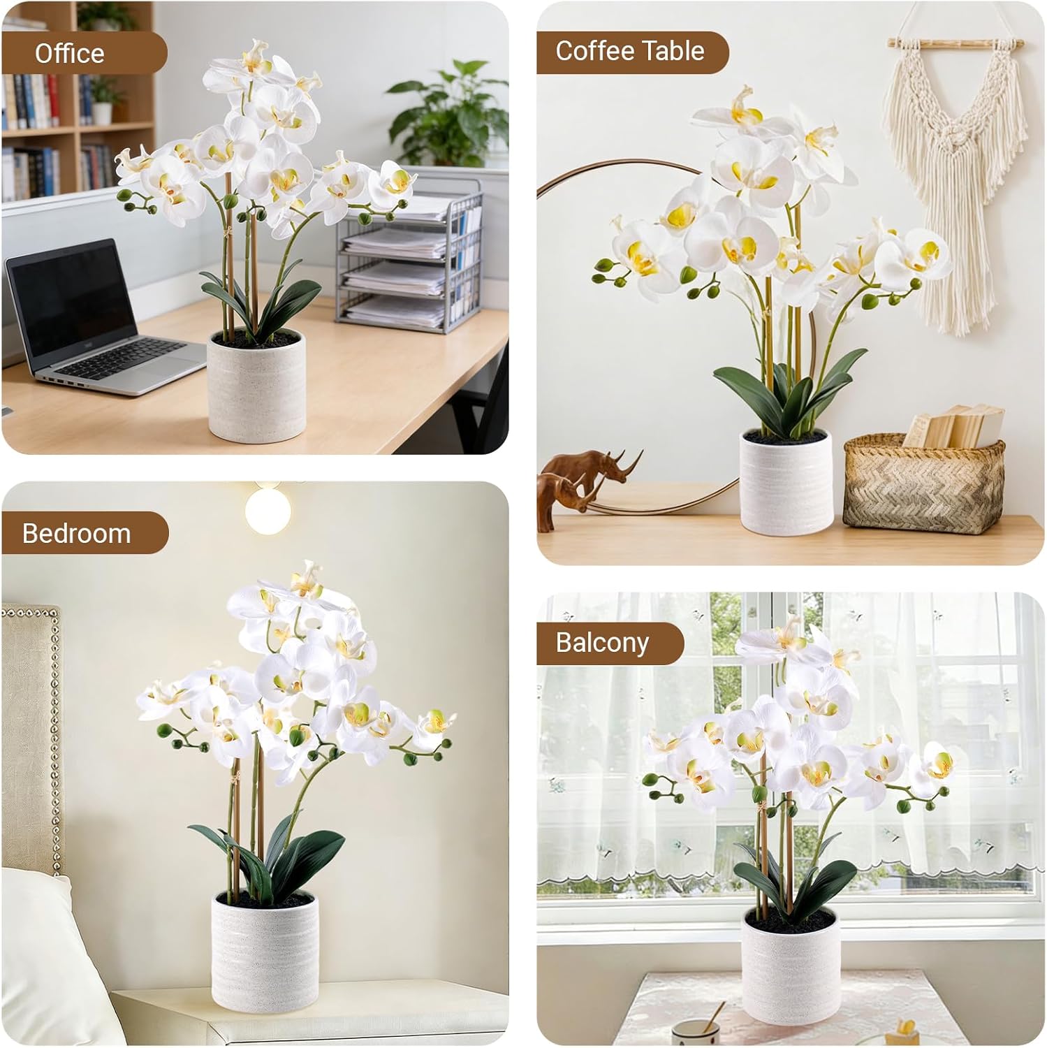 Artificial Orchid Flowers Fake Phalaenopsis Plant in Pot, 23" Tall Faux Orchids for Home Decor Indoor, Lifelike Silk Flowers for Centerpieces Office Arrangement-White