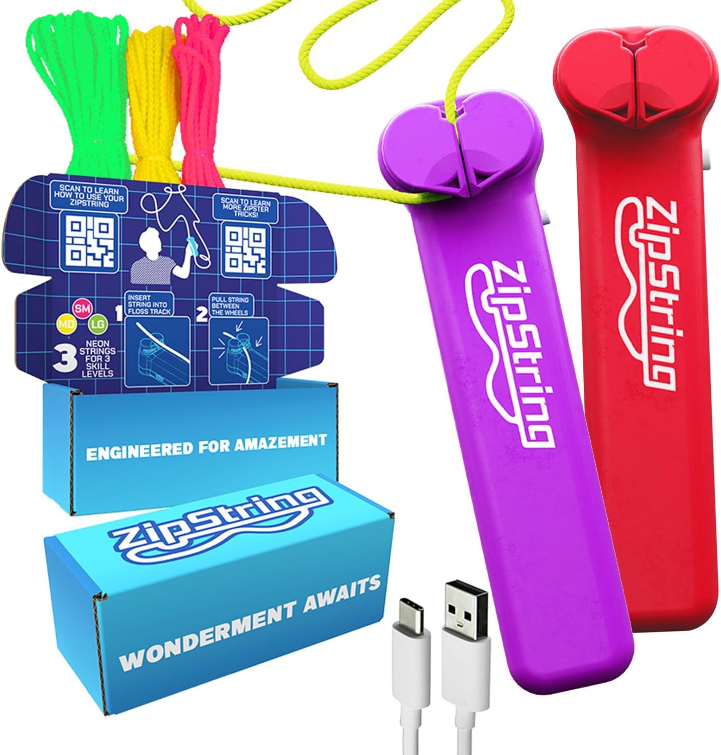 Wonderment Awaits with Shark Tank-Featured String Rope Launcher Loop Fidget Toy, Defying Gravity to Boost Your Imagination - Ideal Bundle Gift for Kids, Vivacious Violet & Rock'it Red