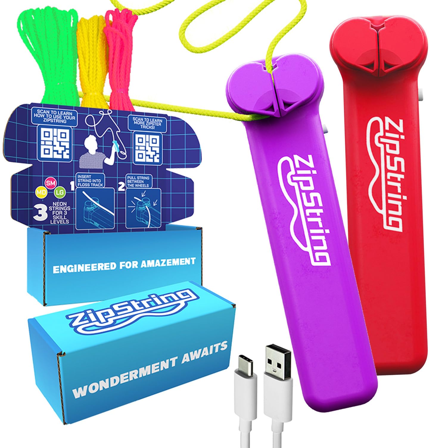 Wonderment Awaits with Shark Tank-Featured String Rope Launcher Loop Fidget Toy, Defying Gravity to Boost Your Imagination - Ideal Bundle Gift for Kids, Vivacious Violet & Rock'it Red