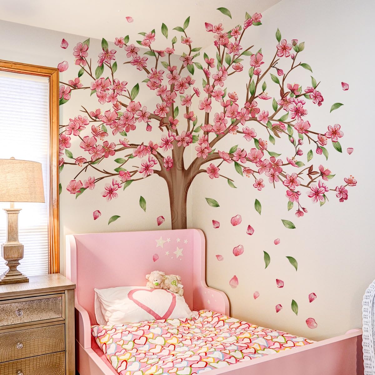 Adesivo da parete con albero di ciliegio, 116 x 116 cm, retro adesivo rimovibile, motivo floreale rosa