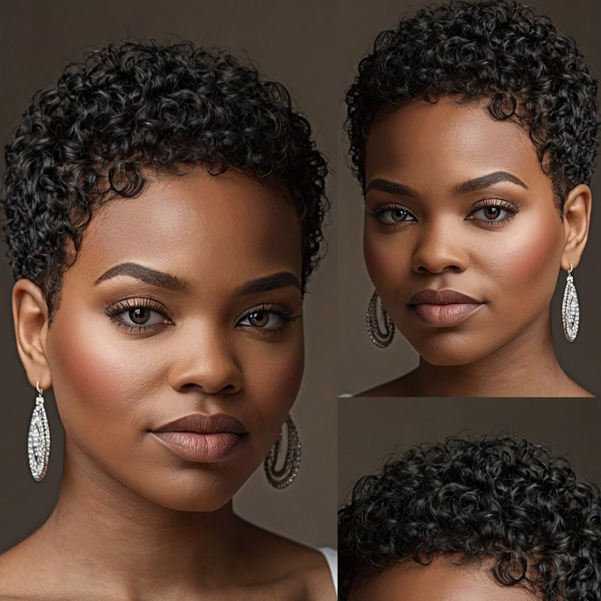 BeiSDWig Synthetic Black Short Afro Curly Pixie Cut Wig, Heat Resistant, Medium Density, Wig, Medium, Natural Black