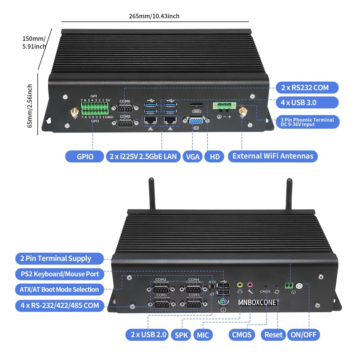 Core i5 1235U Fanless Mini PC Firewall, 6xRS232 COM Industrie DDR5 Barebone NO System Micro Desktop Computer, WIFI5/BT4.2, GPIO, Preinstalled Win 11 Pro