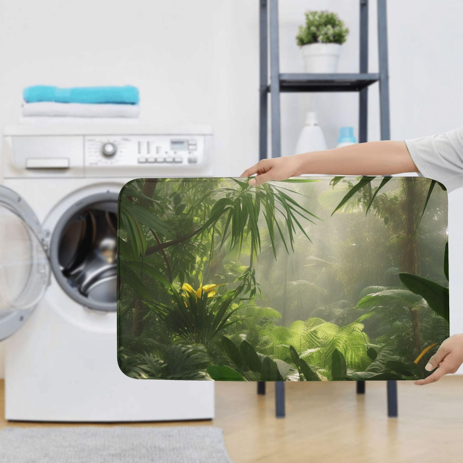 Lot de 3 tapis de bain antidérapants et absorbants en flanelle avec motif forêt tropicale et jungle