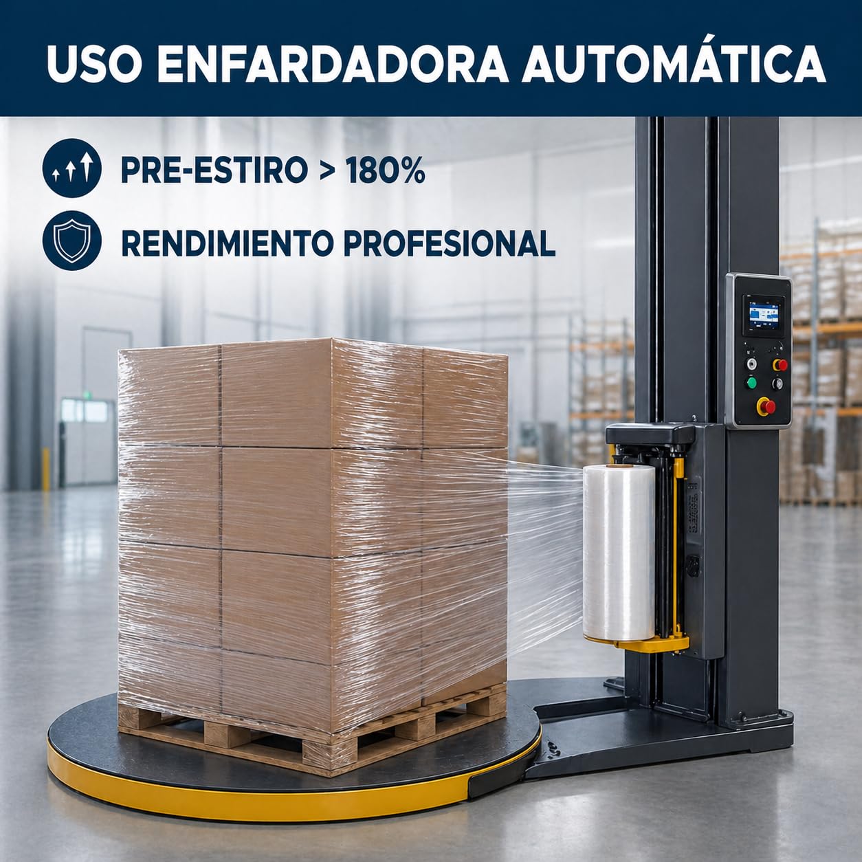 Film Estirable Automático Transparente 500 mm x 1512 m – Bobina Industrial 16 kg – 23 Micras ±2 – Plástico Stretch Film para Enfardadora Automática, Paletizado, Embalaje y Logística Profesional