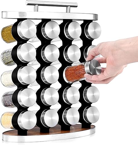 Estante de condimentos de 5 niveles, organizador de especias con 20 tarros de especias vacíos, ideal para encimera y gabinete