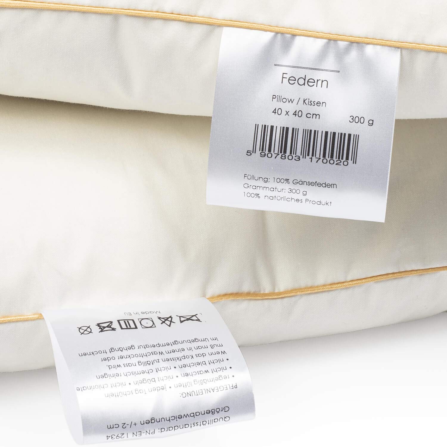 H&F Heimtextilien 4er Set Federkissen 40x40 cm | 300g Kissenfülung 100% Federn | Kissen mit OekoTex Zertifikat | Bezug 100% Baumwolle