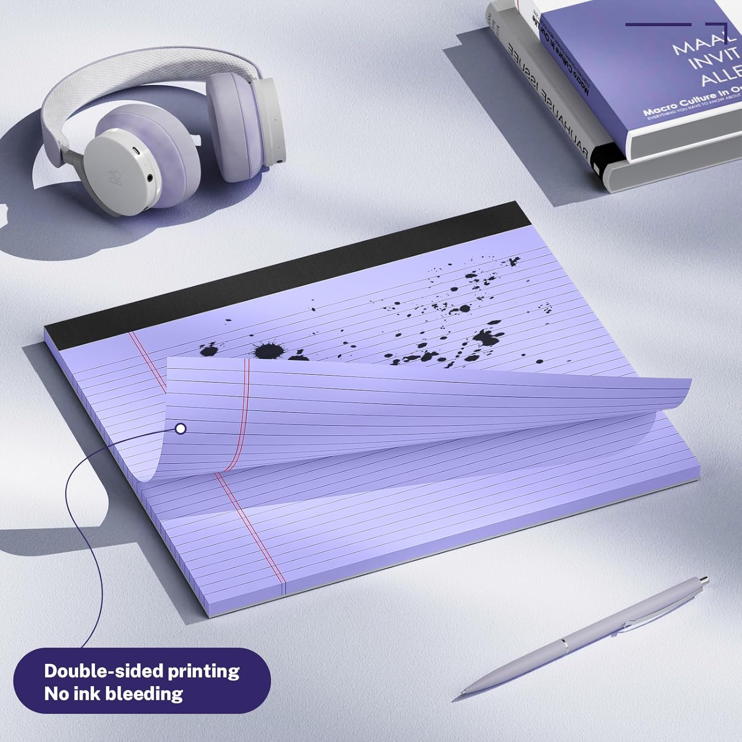 3 Pack Wide Legal Pads 11" x 9.5" (Landscape Format) Pink Purple Blue College Ruled Note Pad Narrow Ruled 30 Sheets per Notepad Perforated Writing Paper with Thick Backboard Horizontal Pads of Paper - Image 4