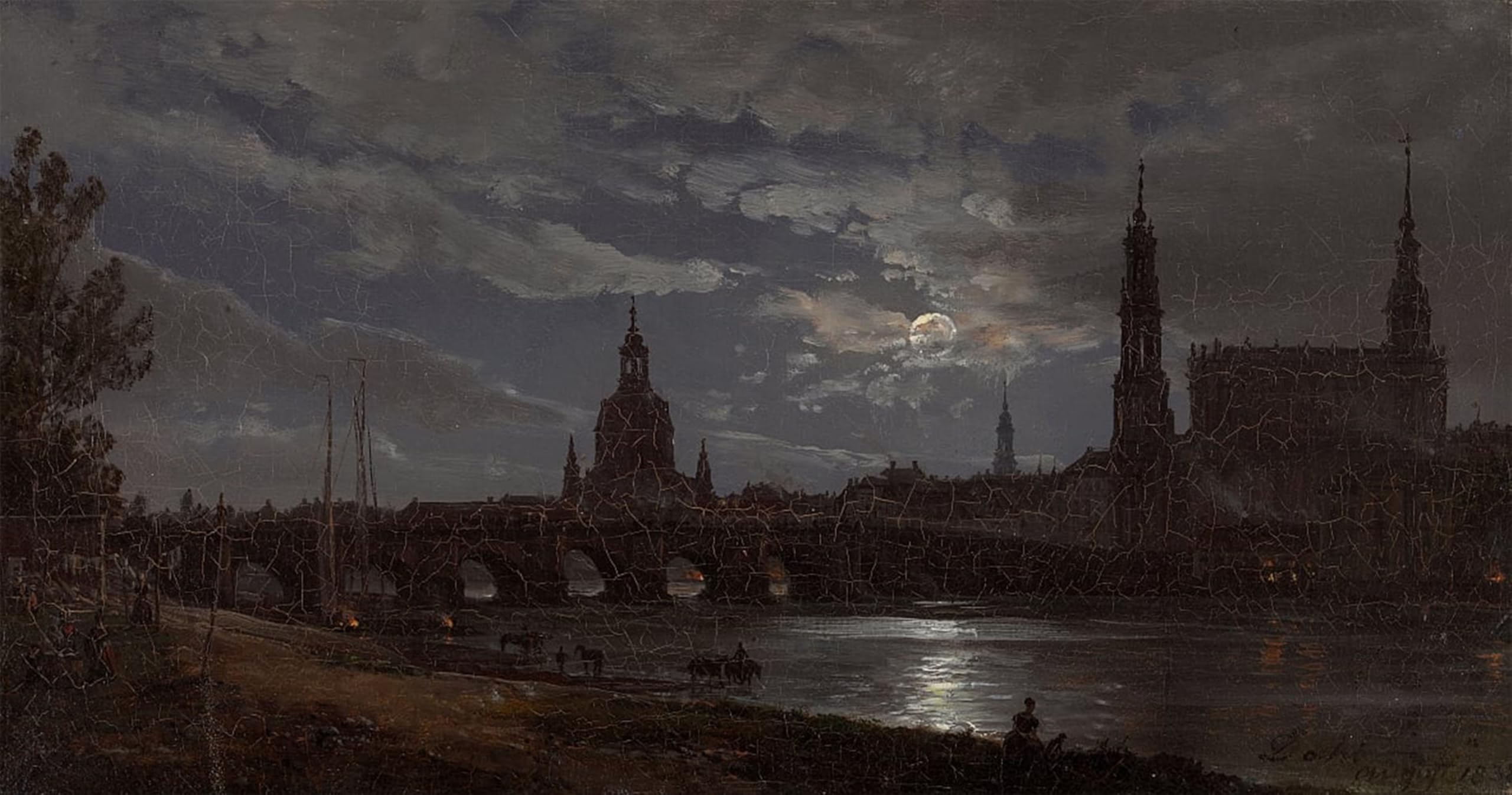 POSTERIIk Vintage Classic Picture Landscape Artwork View of Dresden by Johan Christian Dahl Portrait Canvas Painting for Office Home Decor 60x90cm