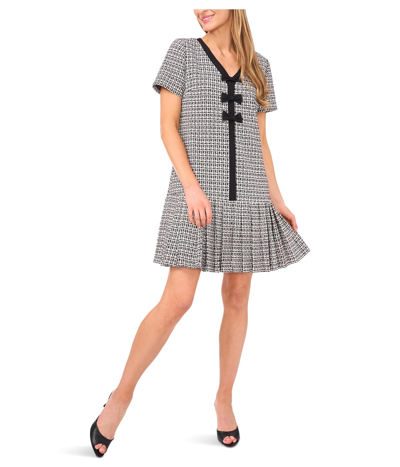 CeCe Womens Pleated Box Combo Bow Dress