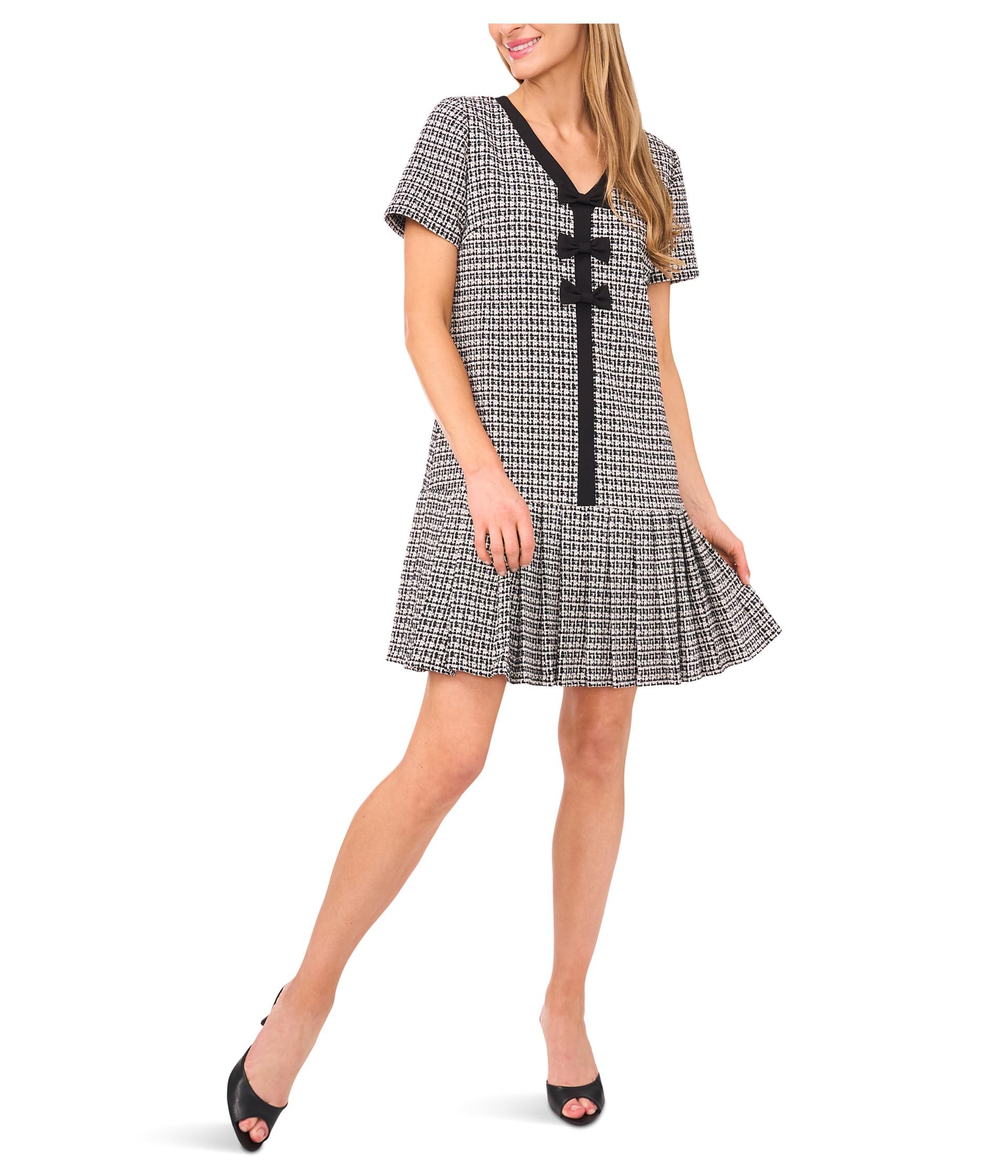 CeCe Womens Pleated Box Combo Bow Dress