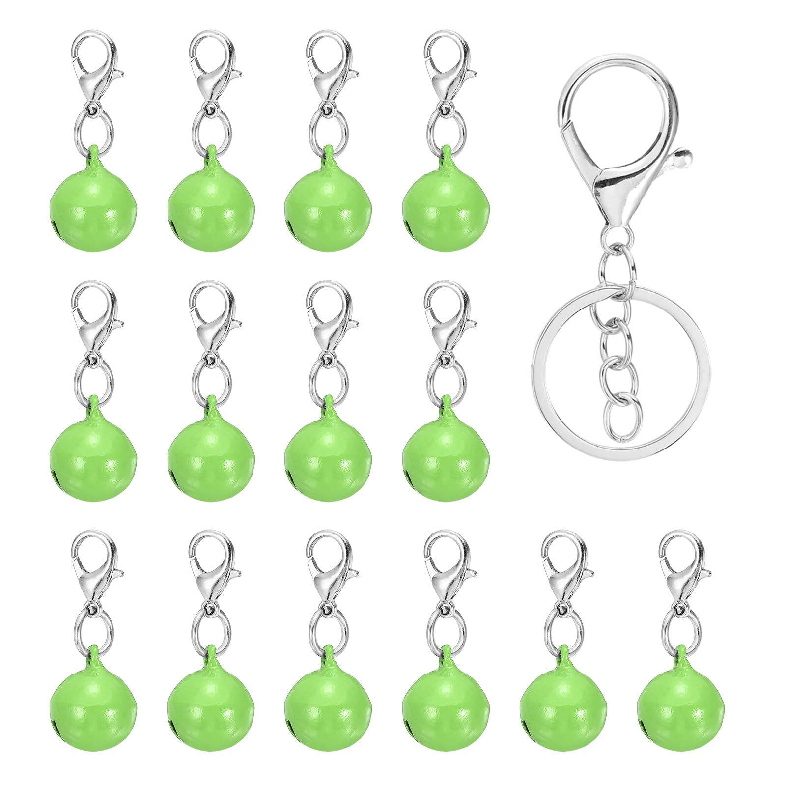 PATIKIL 14 PCS Dog Bell, Mini Cat Bell Small Pet Keychain Bells Buckle Cute Bulk Metal Loud Jingle for Dog Collar Charm Pendant Necklace DIY Crafts Christmas Tree Decorations, Green