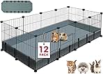 12 Panels Small Animal Playpen,Pet Playpen with Waterproof Mat,C&C Cage for Guinea Pigs,Puppy Play Pen,Bunny Playpen,Indoor Outdoor Portable Metal Wire Yard Fence