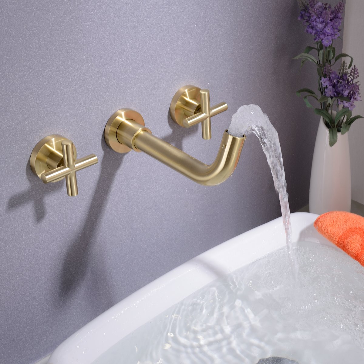 Rubinetto da bagno in ottone dorato spazzolato, rubinetto per lavabo da bagno co
