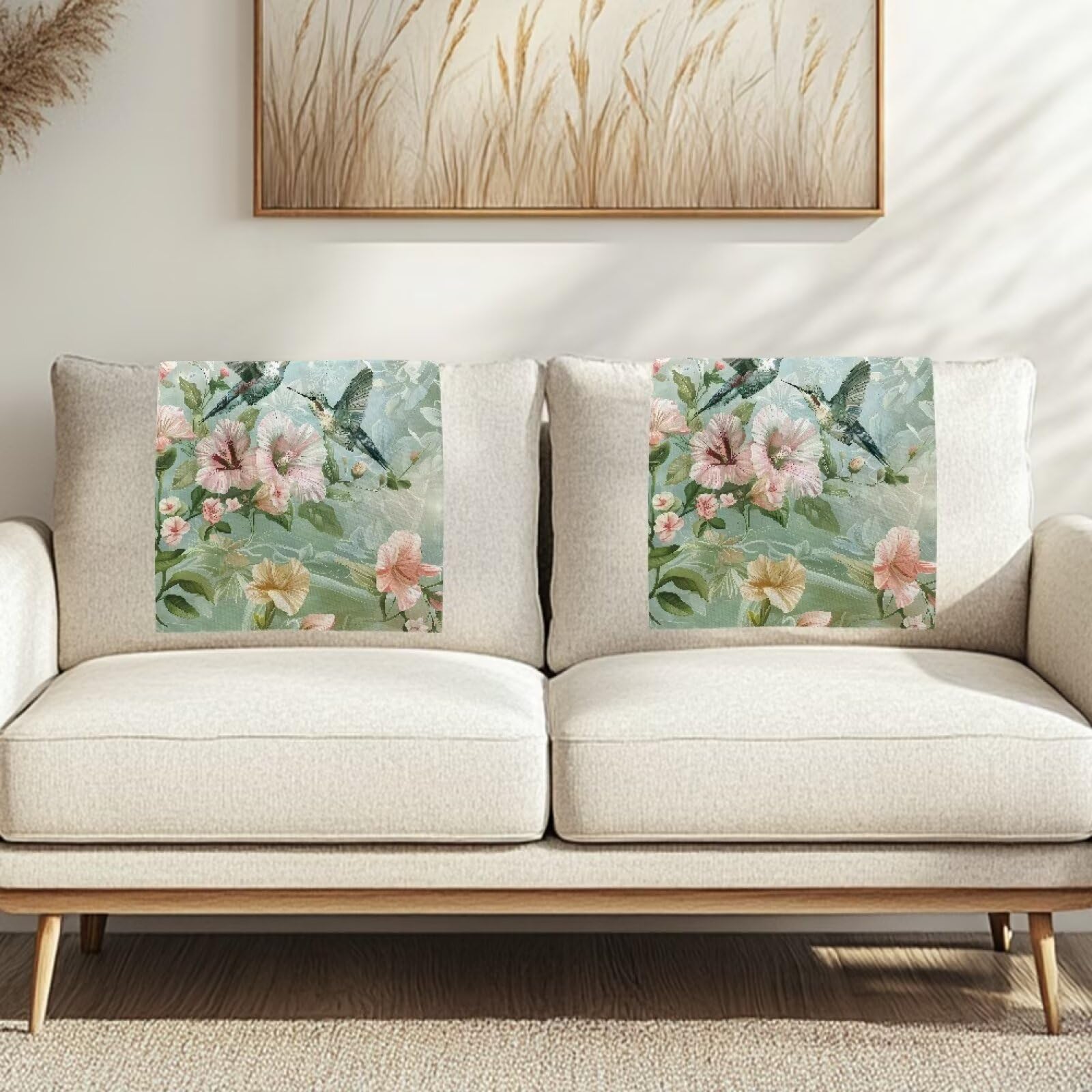 NETILGEN Sofa Headrest Covers Set of 2 Flower Hummingbird Washable Couch Chair Protector Non Slip for Living Room Quick Dry Breathable Sofa Chair Cover — image 1