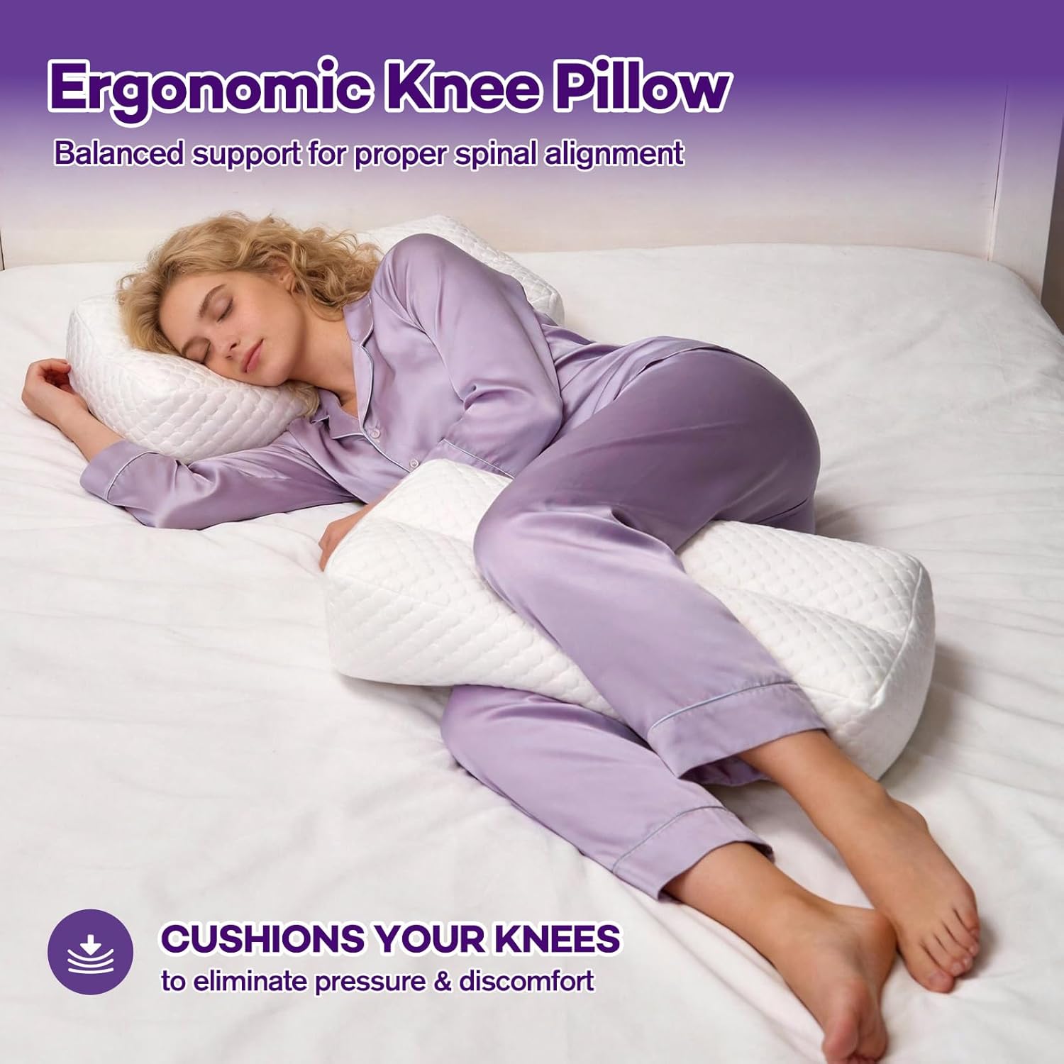 Shredded Memory Foam Knee Pillow for Side Sleepers, Supportive Leg Pillow for Side Sleeping, Relieve Hip Back & Leg Pain, White