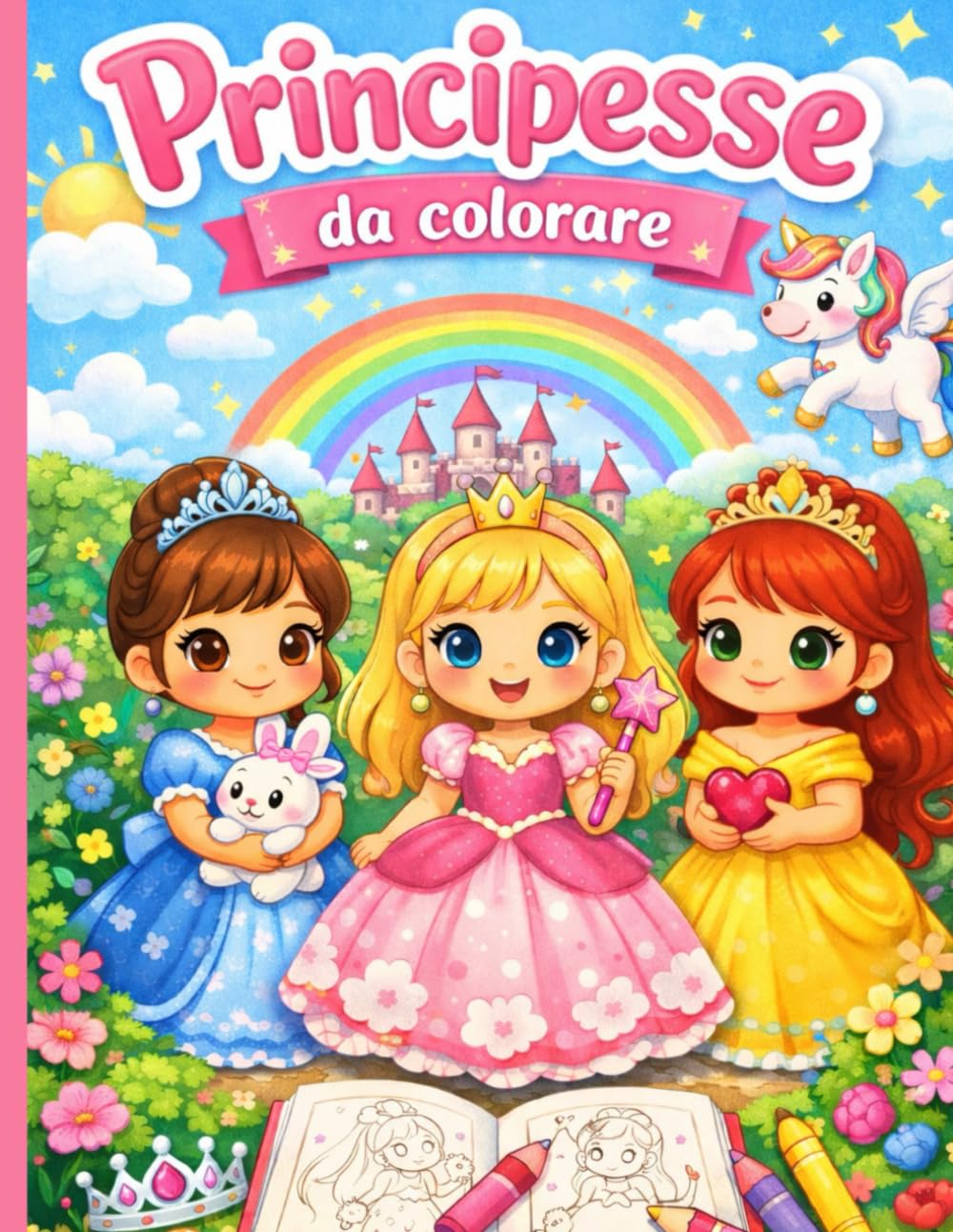 Principesse da colorare: Libro da colorare per bambine con 30 disegni di principesse facili, linee spesse, formato grande