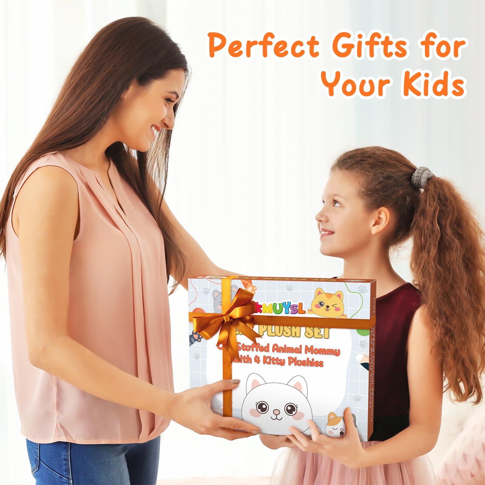 KMUYSL Cat Stuffed Animals Toys for Ages 0 1 2 3 4 5 6 7 8+ Years Old Kids - Mommy Cat with 4 Baby Kitty in Her Tummy, Idea Xmas Birthday Gifts for Baby, Toddler, Girls, Boys