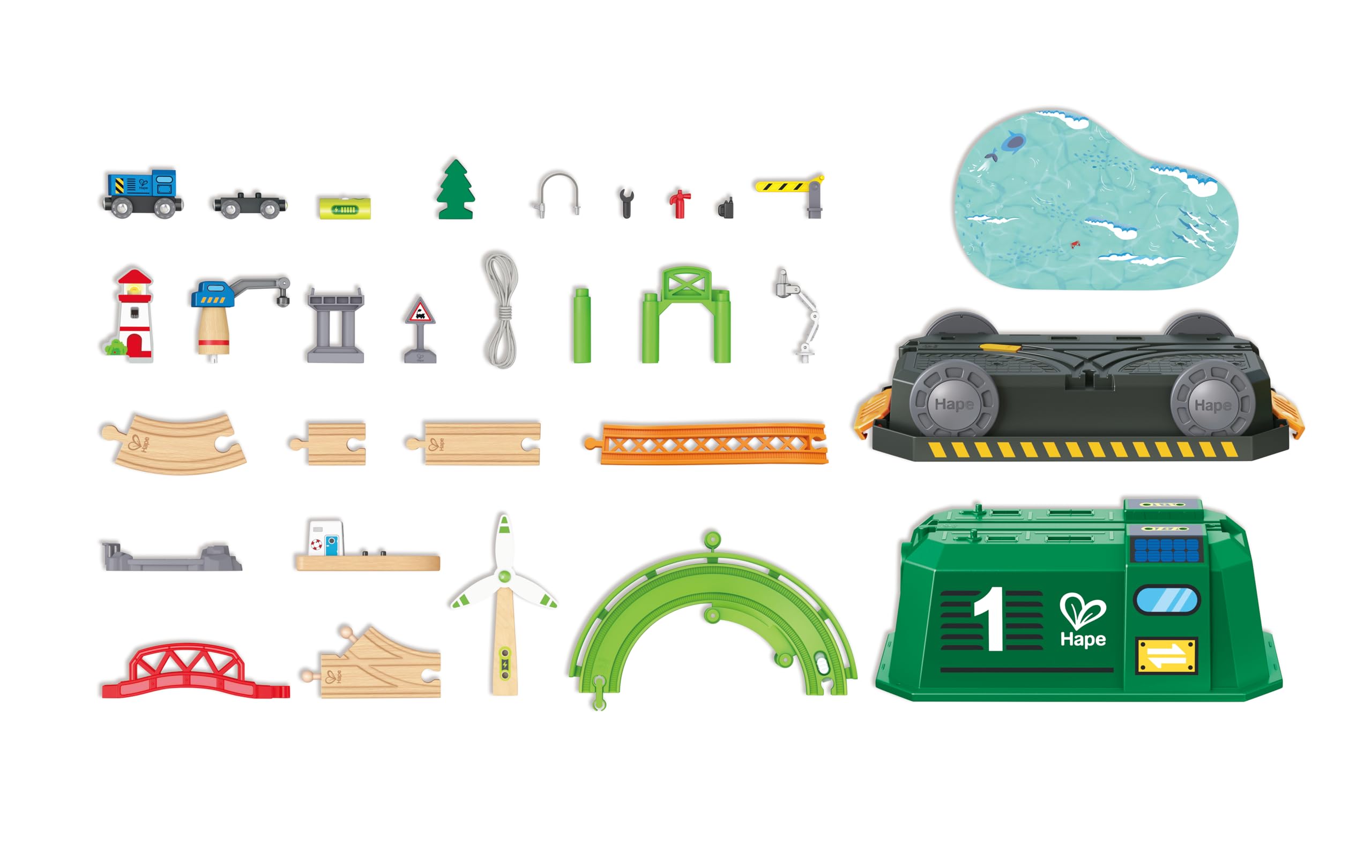 Hape Holzzug für Kinder, mit Solar- und Windenergie, Lernspielzeug für Erneuerungen, Set mit Schienen und Zubehör, umweltfreundlich, ab 3 Jahren