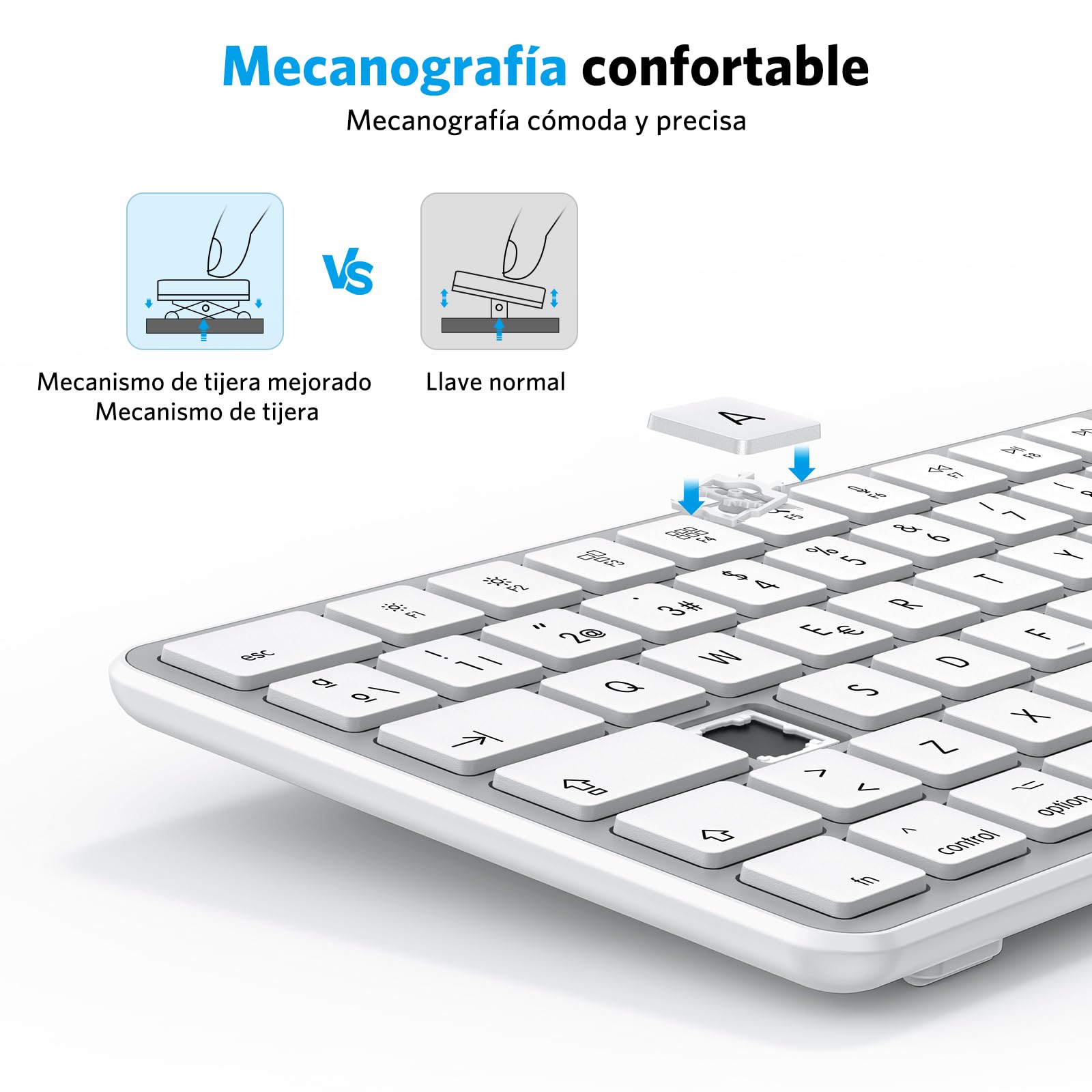 OMOTON Tastiera wireless Bluetooth per Mac, compatibile con MacBook Pro/Air, iMac/Mac Mini/Pro, ricaricabile e con 3 canali Bluetooth, distribuzione spagnola (argento)