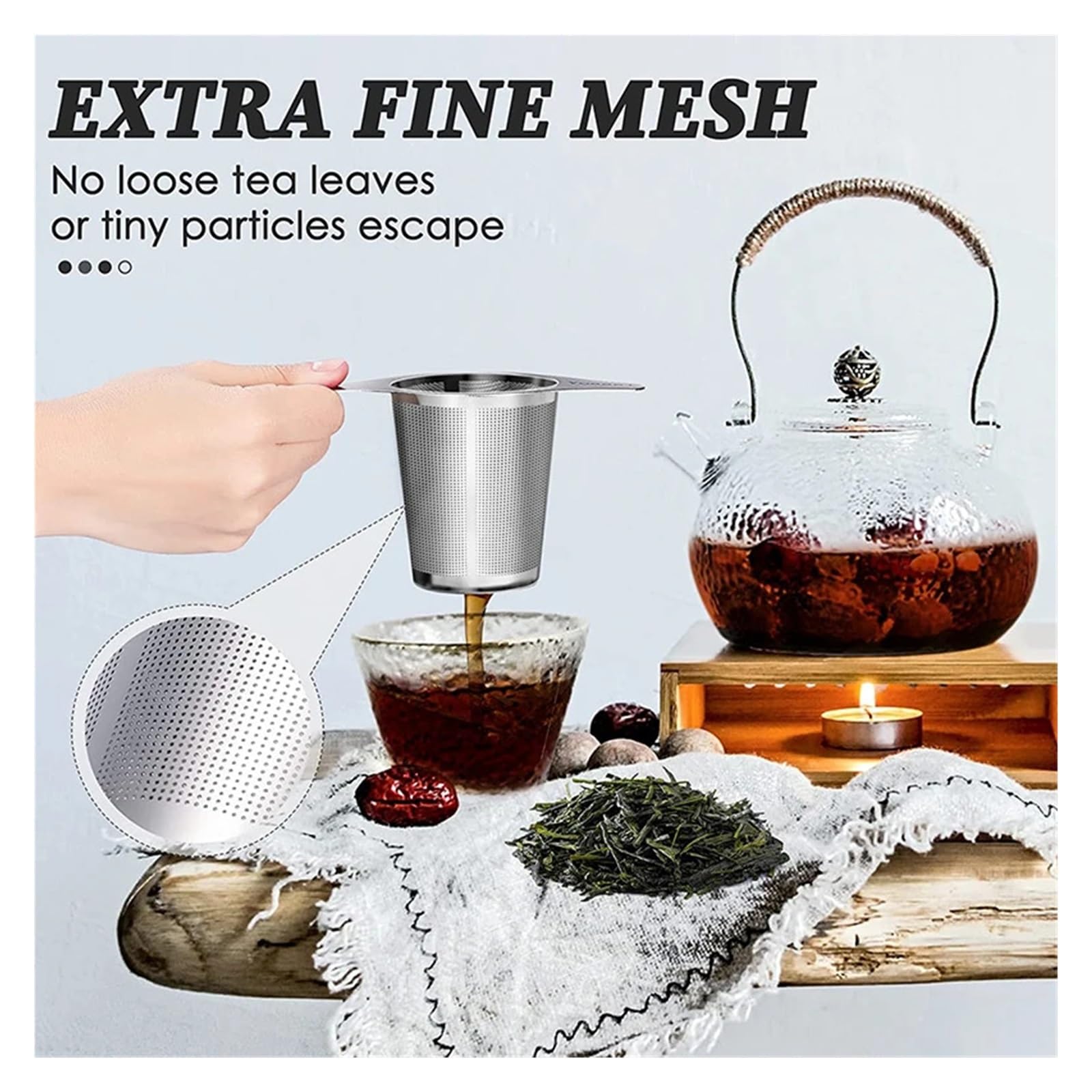 Cesta infusora de té de acero inoxidable con tapa, filtro de hojas sueltas de primera calidad para una preparación perfecta, 1 difusor de té para los amantes del té (estilo 02)