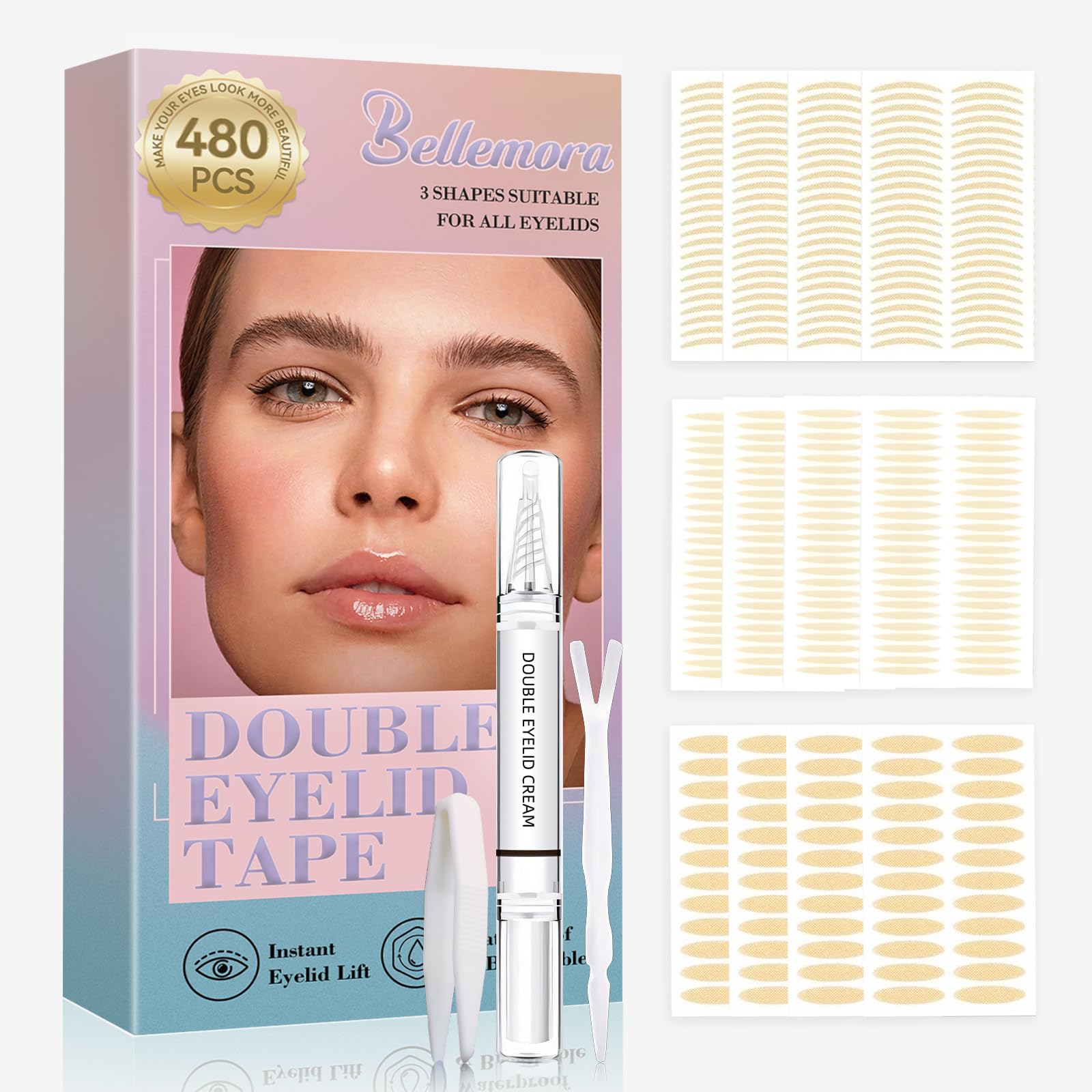 Bellemora Eyelid Lifter Strips 480PCS, Invisible Double Eyelid Tape, Eyelid Tape for Hooded Eyes Invisible, Eyelid Tape, Instant Eye Lift Without