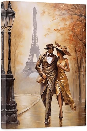 Arte de pared de París, arte en lienzo de la Torre Eiffel con decoración, pintura abstracta de oro para amantes de la calle, obra de arte romántica