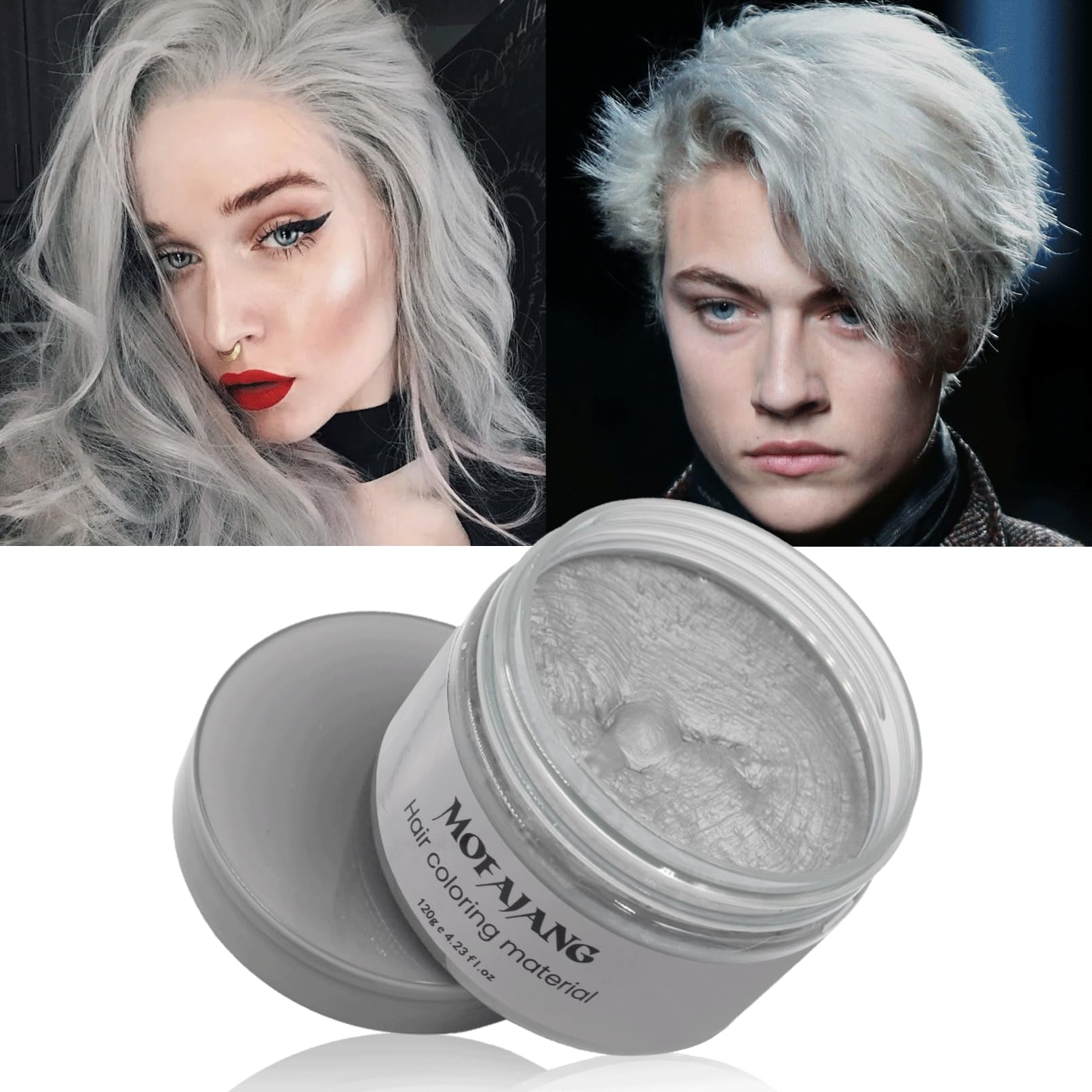 ZENTANMEI Temporary Hair Color Wax Hair Coloring Styling Wax Colored 4.23.Oz Each Neutral Hair Wax Clay Mud Matte Long-Lasting Definition Hairstyle Cream (Gray)