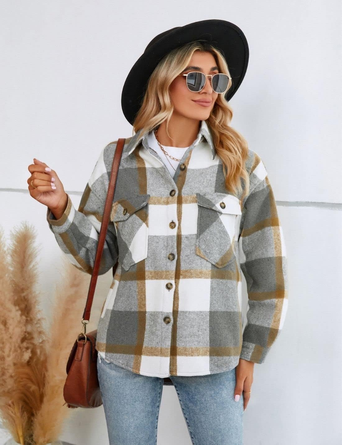 FindThy Women's Warm Sherpa Lined Fleece Plaid Flannel Shirt Jacket Button Down Fuzzy Shacket - Image 3