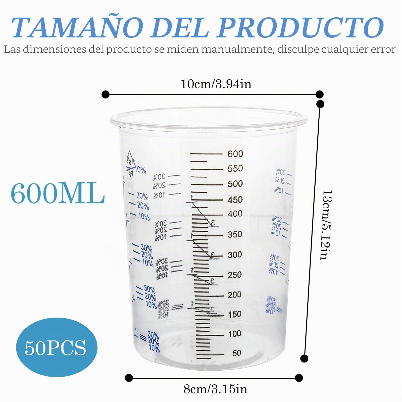 Vasos Mezcladores De Pintura,50 Pcs 600ml Vasos Mezcladores De Plastico,Vasos Medidores Pintura,Tazas De Mezcla De Pintura Para Líquidos,Pinturas,Pigmentos