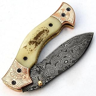 PAL 2000 KNIVES Handmade Folding knife Damascus Pocket Knife For Men with Camel Bone and Engraved Handle Custom Pocket Knife for Camping Fishing Outdoor and EDC 9689 - PAL 2000 KNIVES
