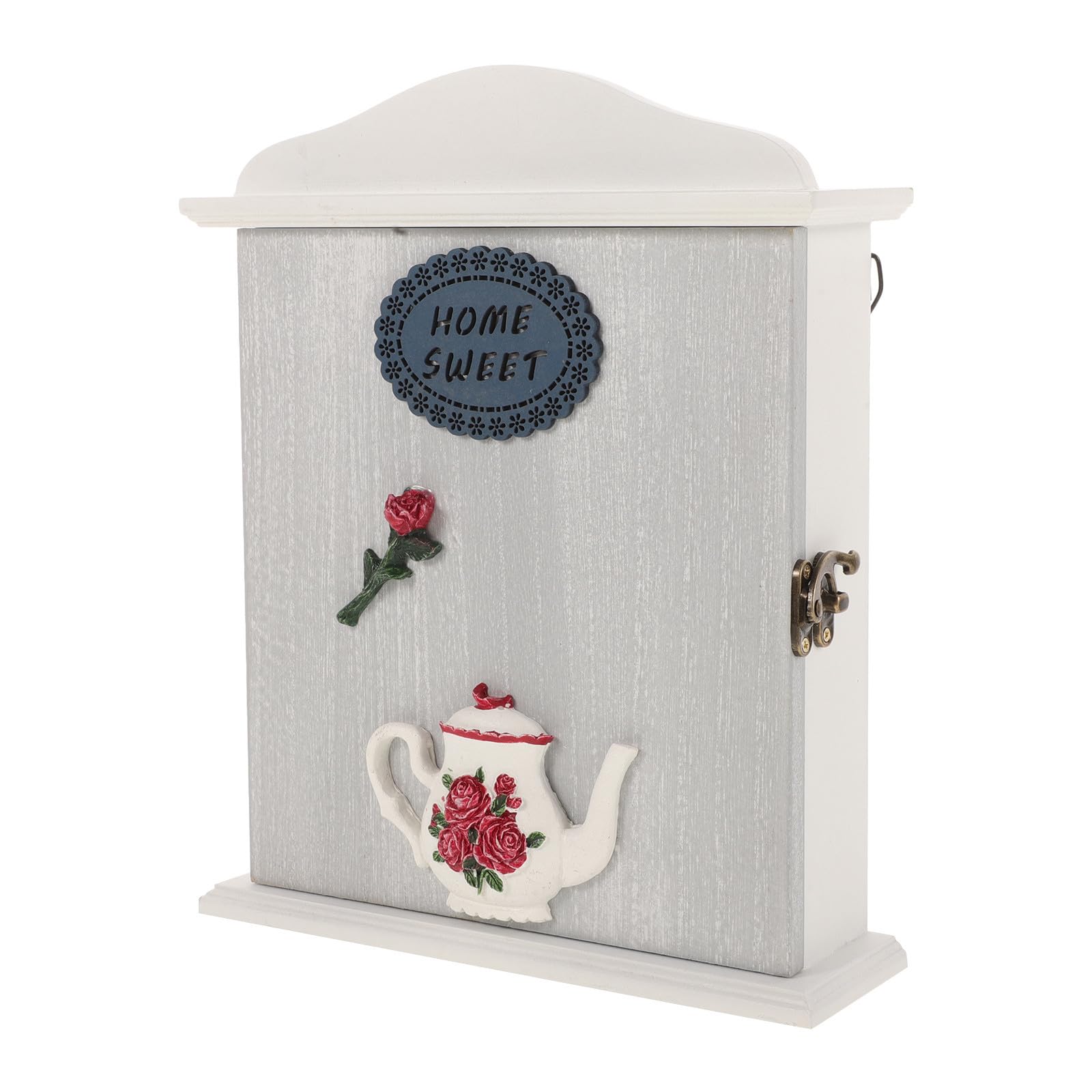 Boîte à clés murale en bois blanc avec crochets pour rangement de couloir