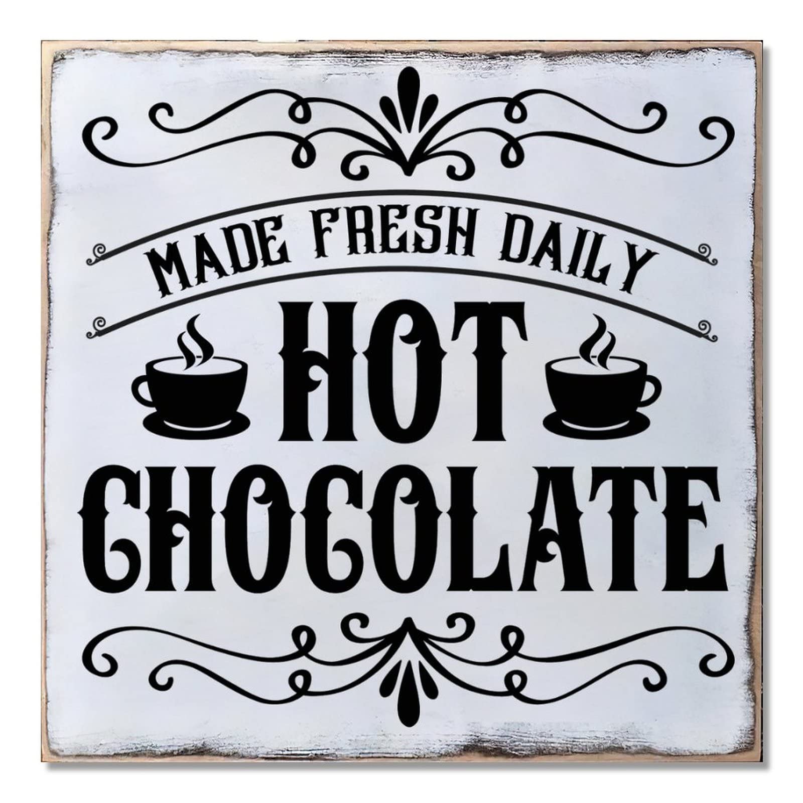 Panneau en bois Hot Chocolate deco robuste Noel pour mur vide et terne