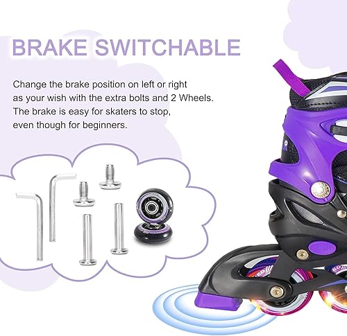 Miniatura 6 de Patines en línea ajustables de 4 tallas para niños, patines en línea para niños con rueda iluminada, patines en línea iluminados para exterior para