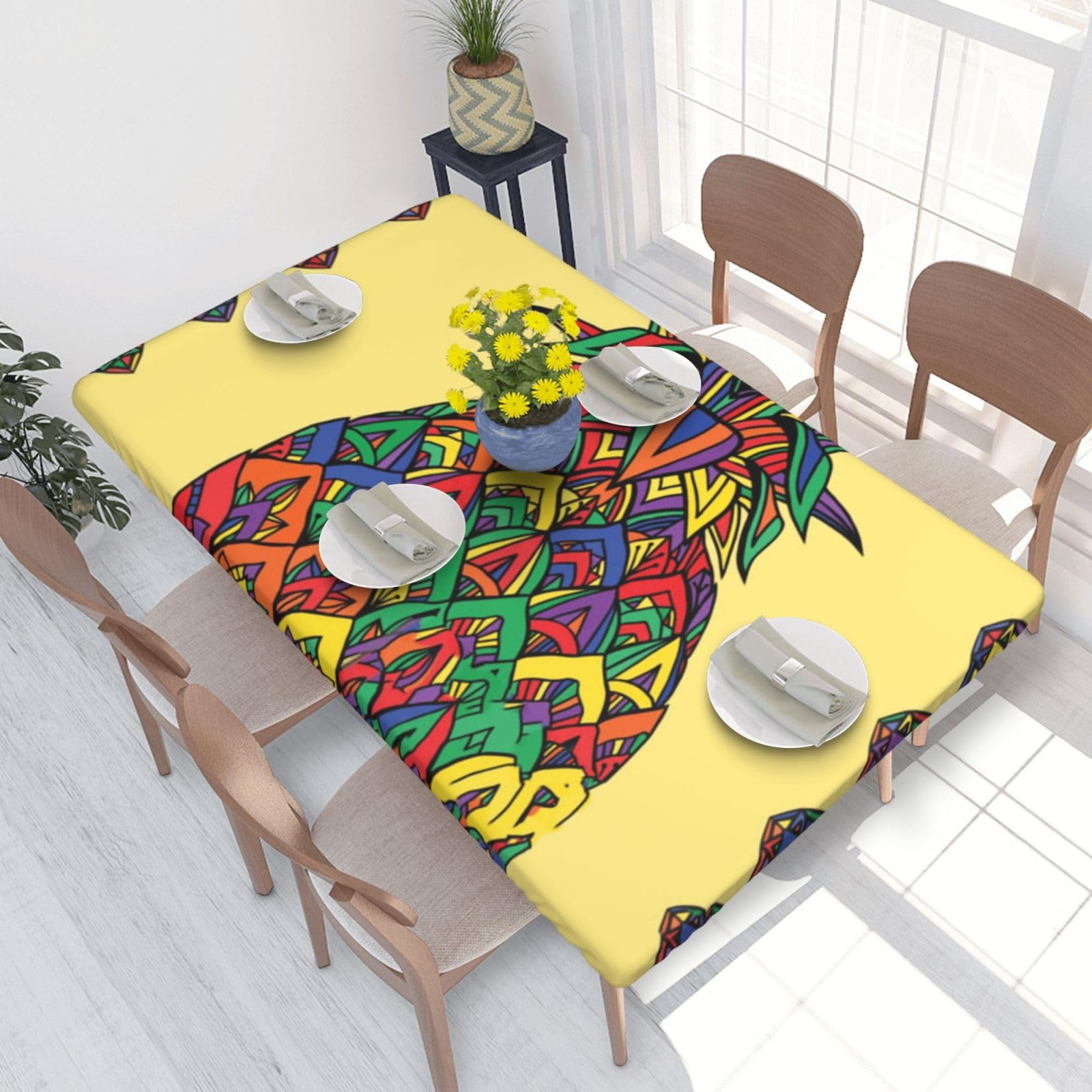 BNVSADC Rainbow Pineapple Printed 4FT Tablecloth 122x76 CM Polyester Kitchen Water Resistant Table Cloth Dining Table Decoration Table Covers
