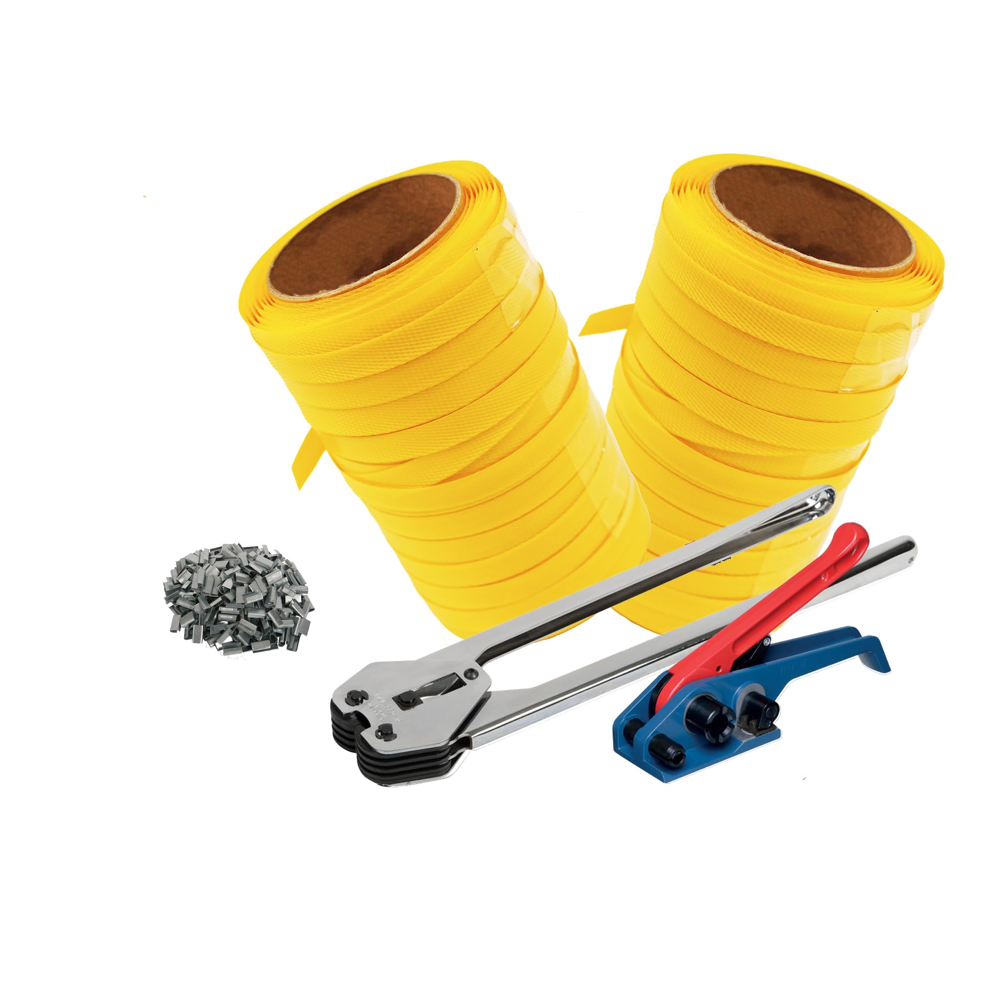 Trojan Economy Pallet Strapping Tools Banding Starter Kit - Contains Strapping Tensioner, Sealer, 200m Yellow Polypropylene Plastic Strapping & 100 Semi-Open Strapping Seals (ESK02)